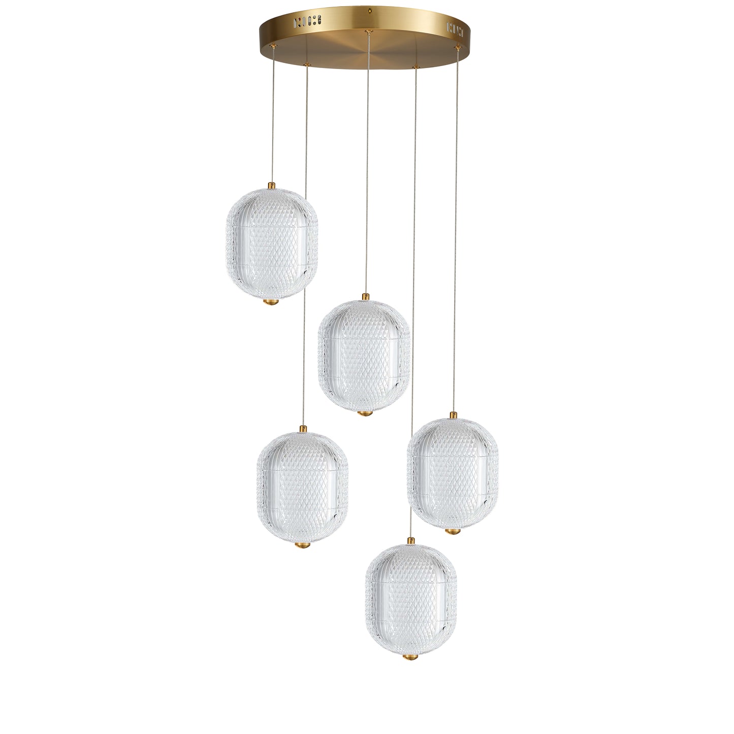 Dainolite 30W Multi Light Pendant in Aged Brass w/ Clear Pattern Acrylic