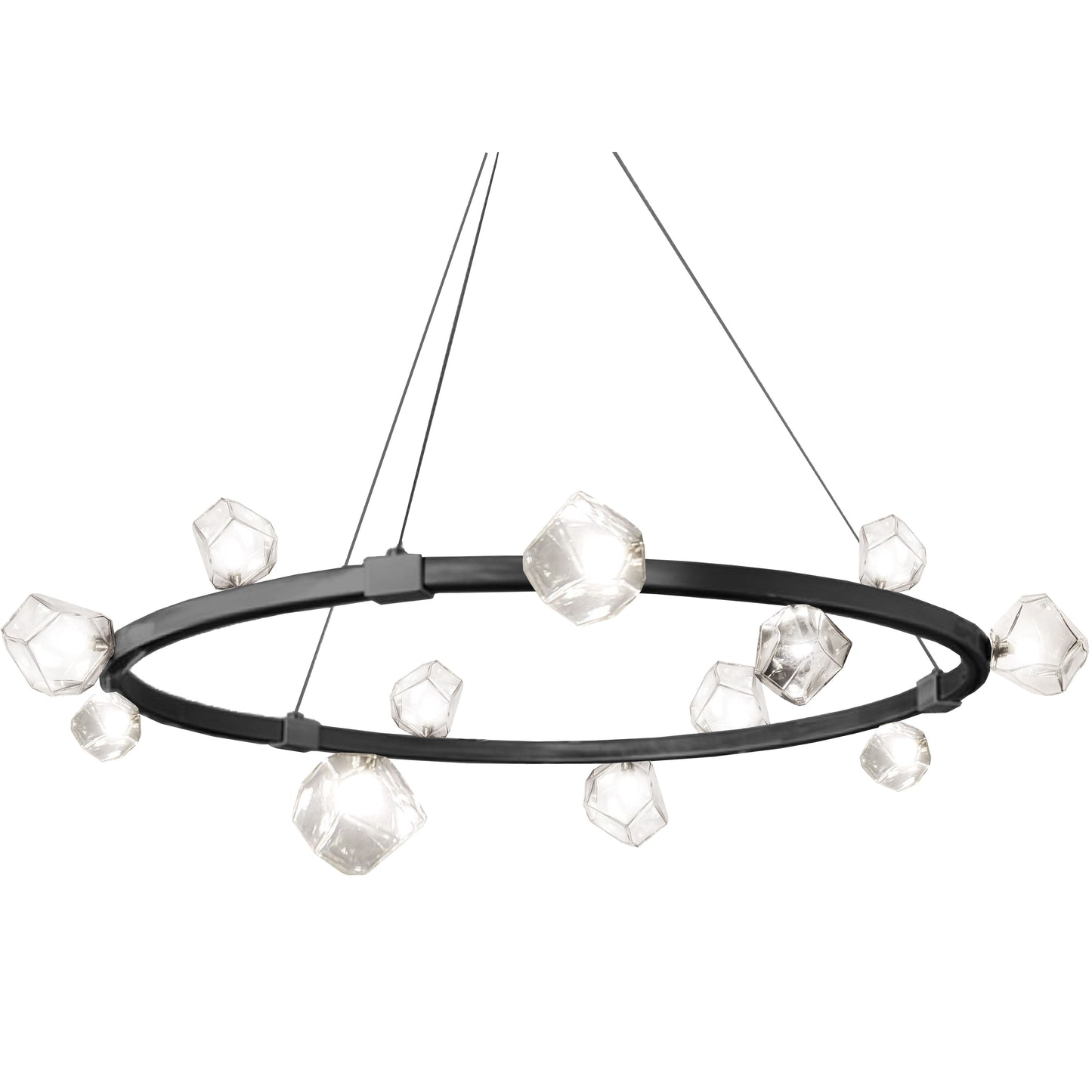 Dainolite 12 Light Halogen Chandelier, Matte Black w/ Clear Glass