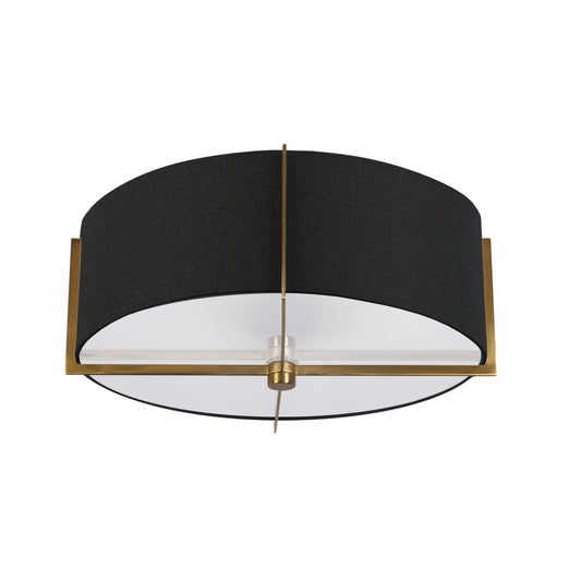 Dainolite PST-153SF-AGB-BK 3 Light Incandescent Semi-Flush Mount, Aged Brass with Black Shade