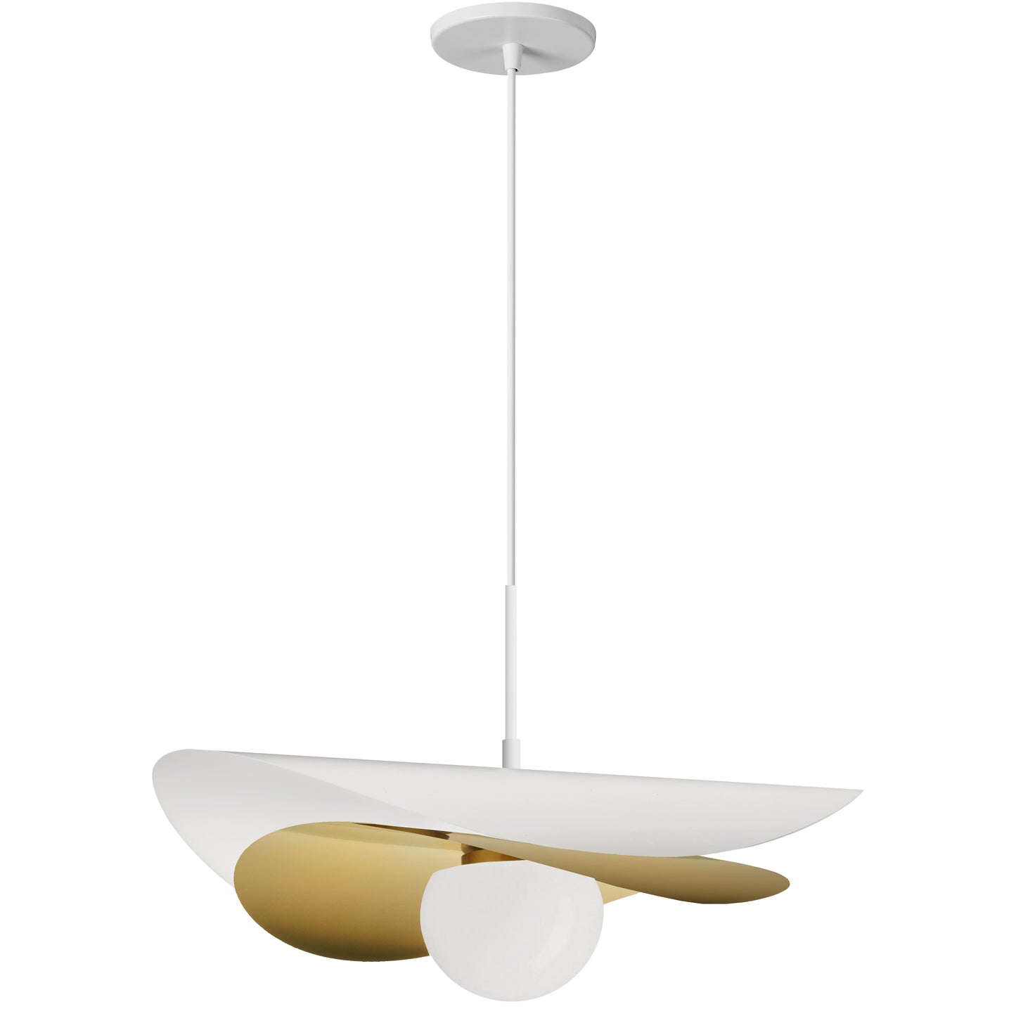 Dainolite 12W LED Paven Pendant Matte White and Aged Brass w/ White Opal Glass