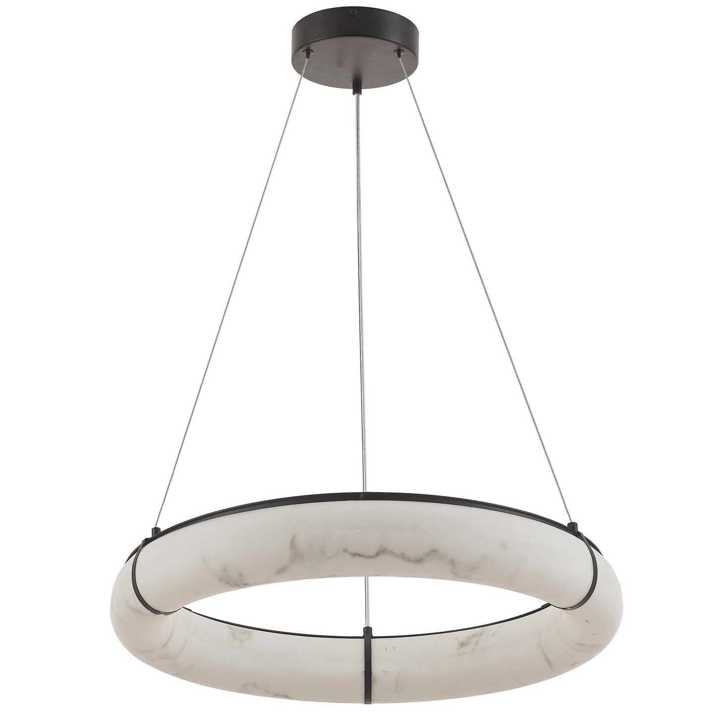 Dainolite 56W Pendant, Matte Black w/ Faux Alabaster