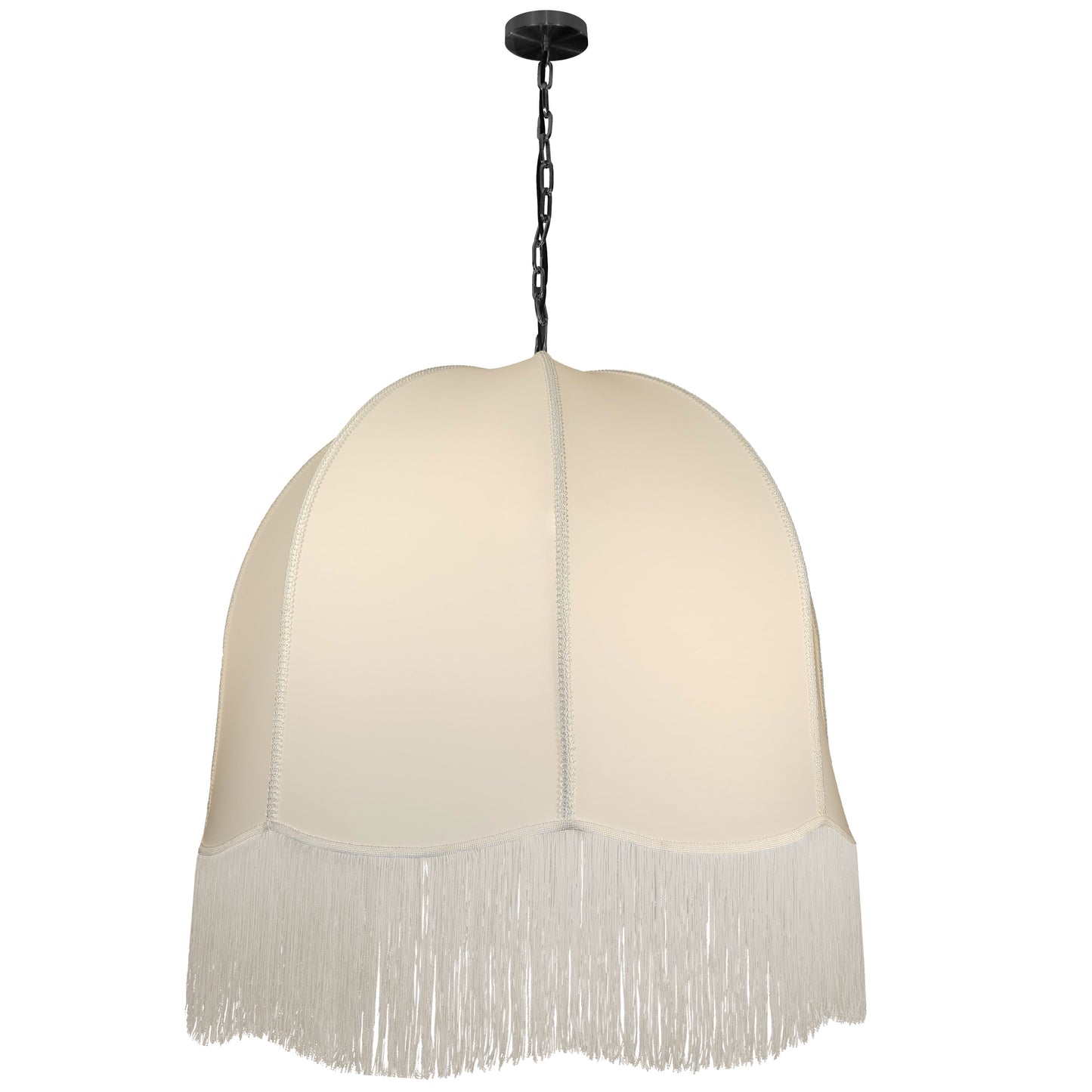 Dainolite 1 Light Incandescent Pendant, Matte Black w/ White Fringe Shade