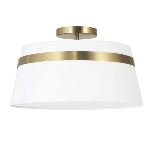 Dainolite SYM-153SF-AGB-WH 3 Light Incandescent Aged Brass Semi-Flush Mount w/ White Shade