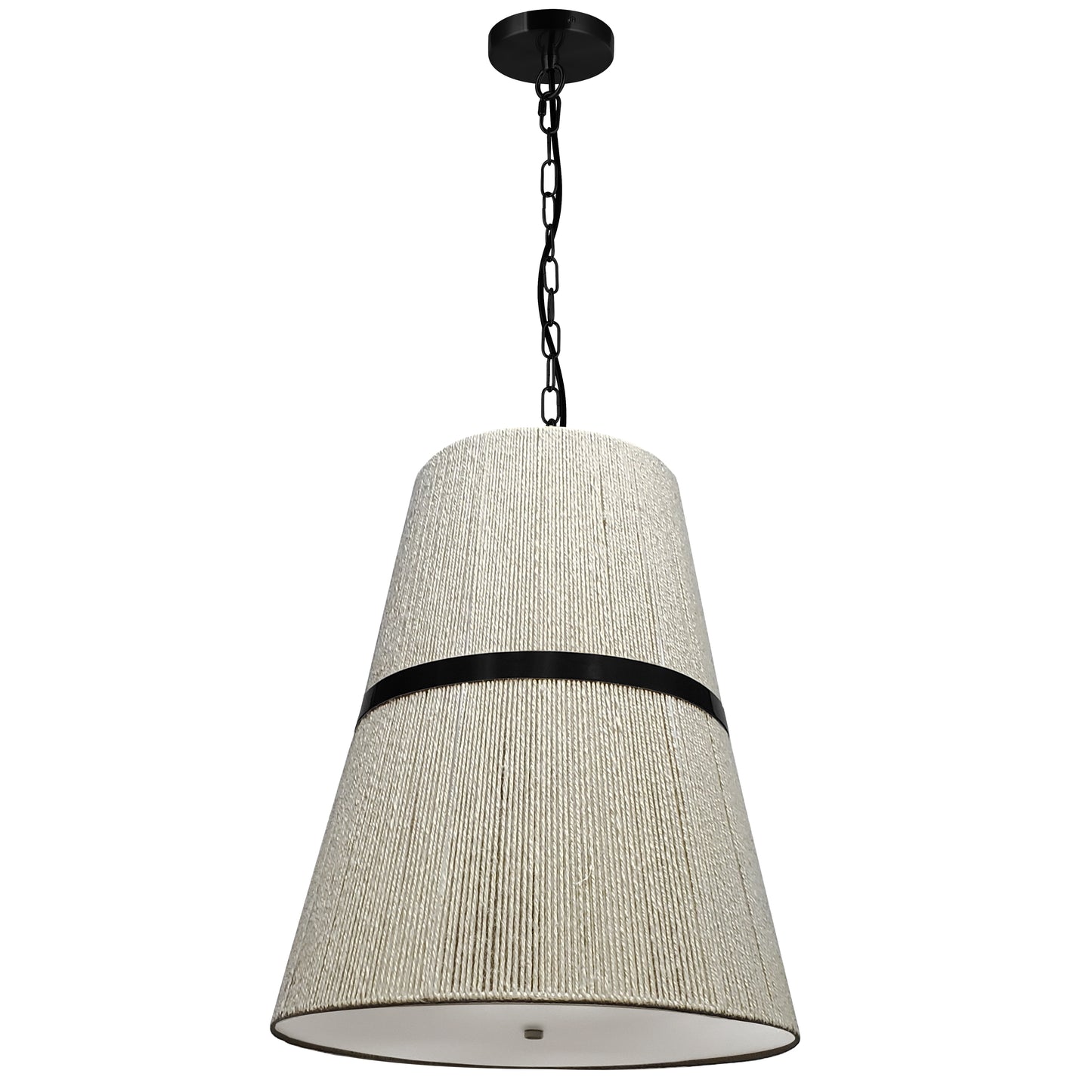 Dainolite 3 Light Pendant in Matte Black w/ Natural String Shade