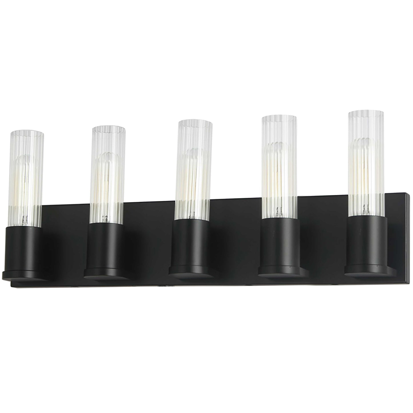 Dainolite 5 Light Incandescent Vanity, Matte Black w/ Clear Fluted Glass