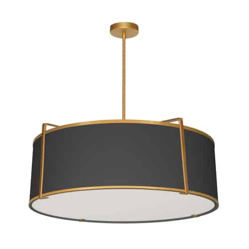 Dainolite 4 Light Drum Pendant, Gold / Black Shade with 790 Diffuser