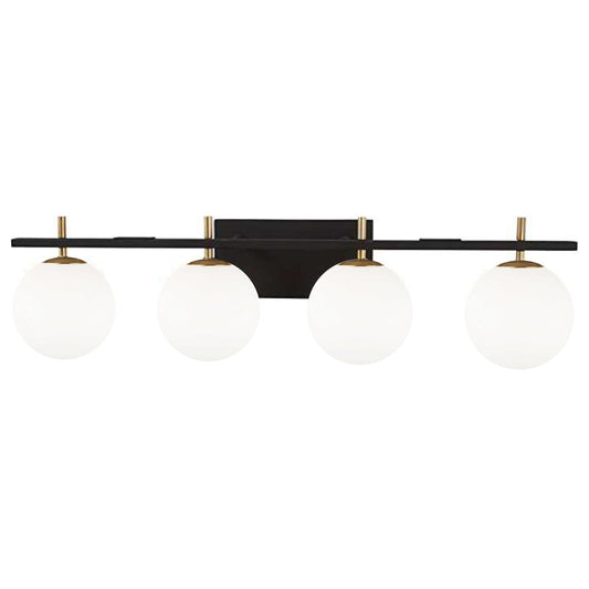 Dainolite VAD-324W-MB-AGB 4 Light Halogen Vanity, Matte Black and Aged Brass