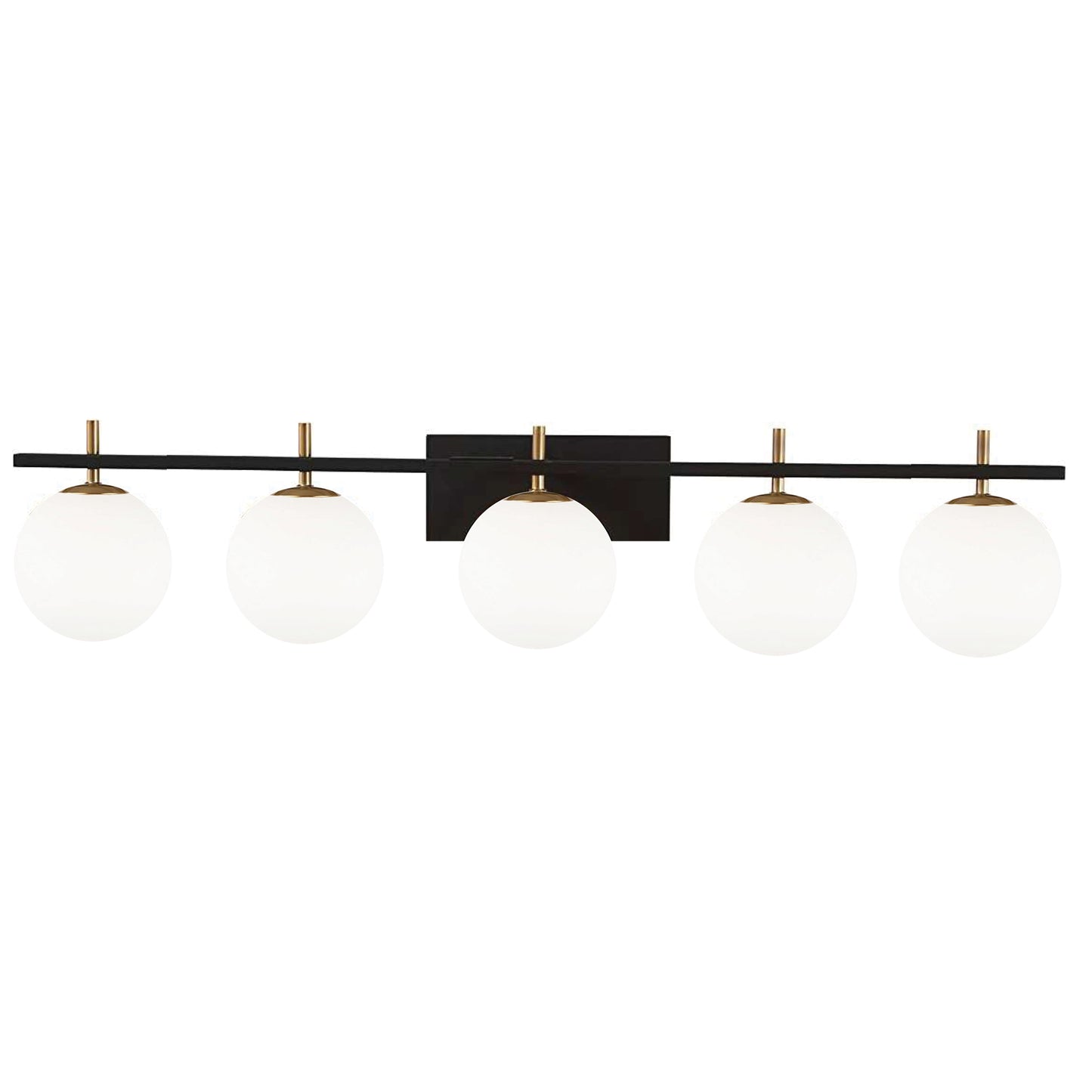 Dainolite 5 Light Halogen Vanity, Matte Black and Aged Brass