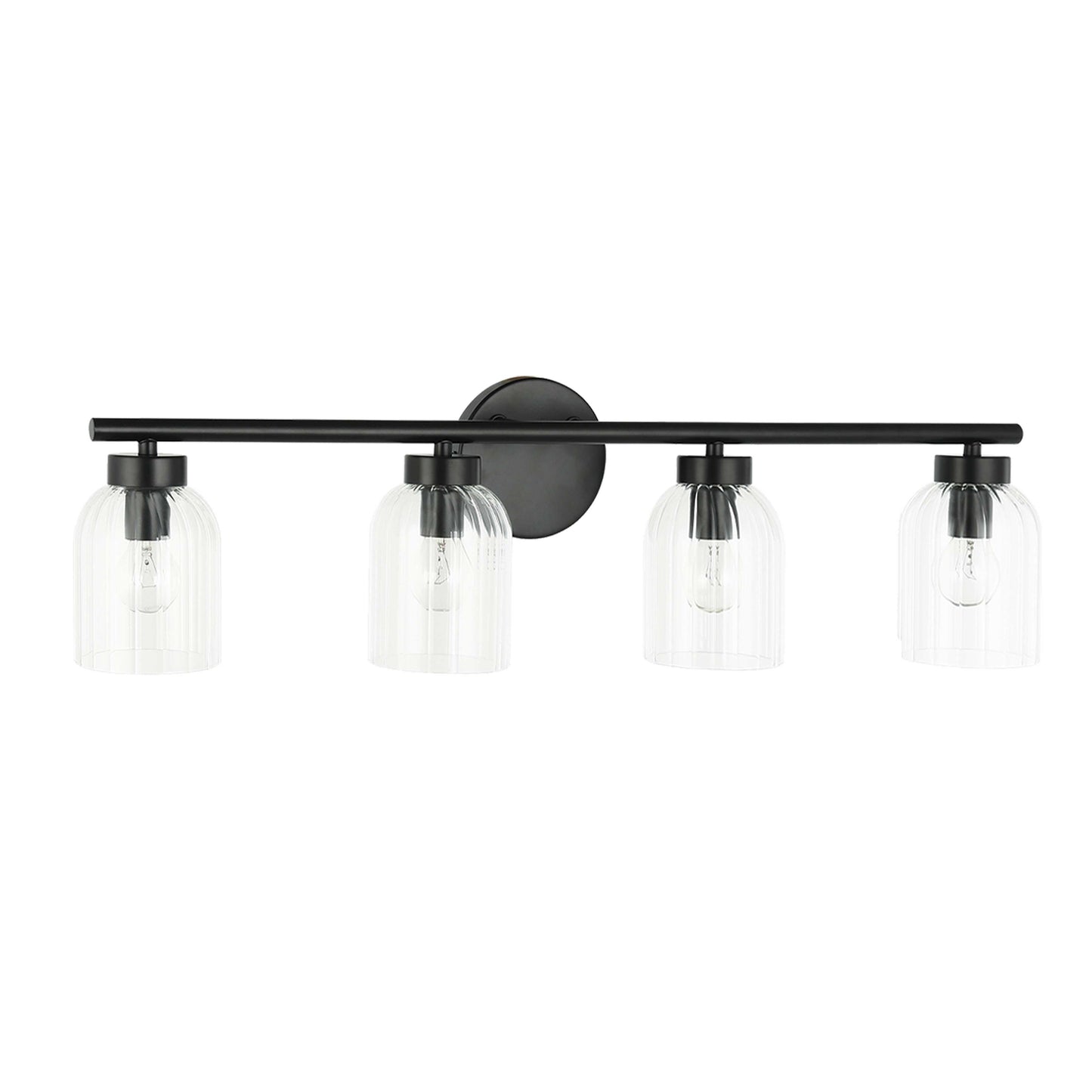 Dainolite 4 Light Incandescent Vienna Vanity Matte Black w/ Clear Ribbed Glass