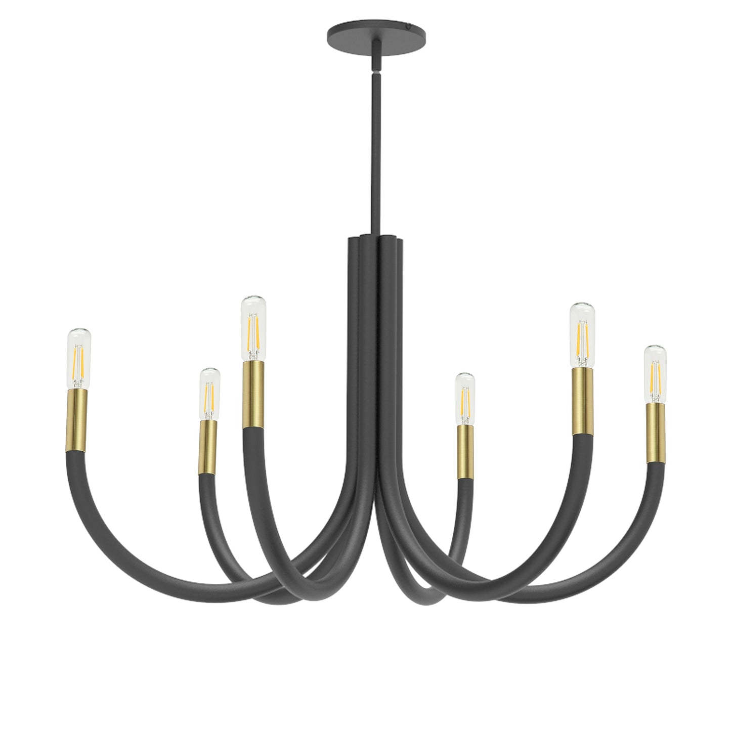Dainolite 6 Light Incandescent Chandelier, Matte Black and Aged Brass