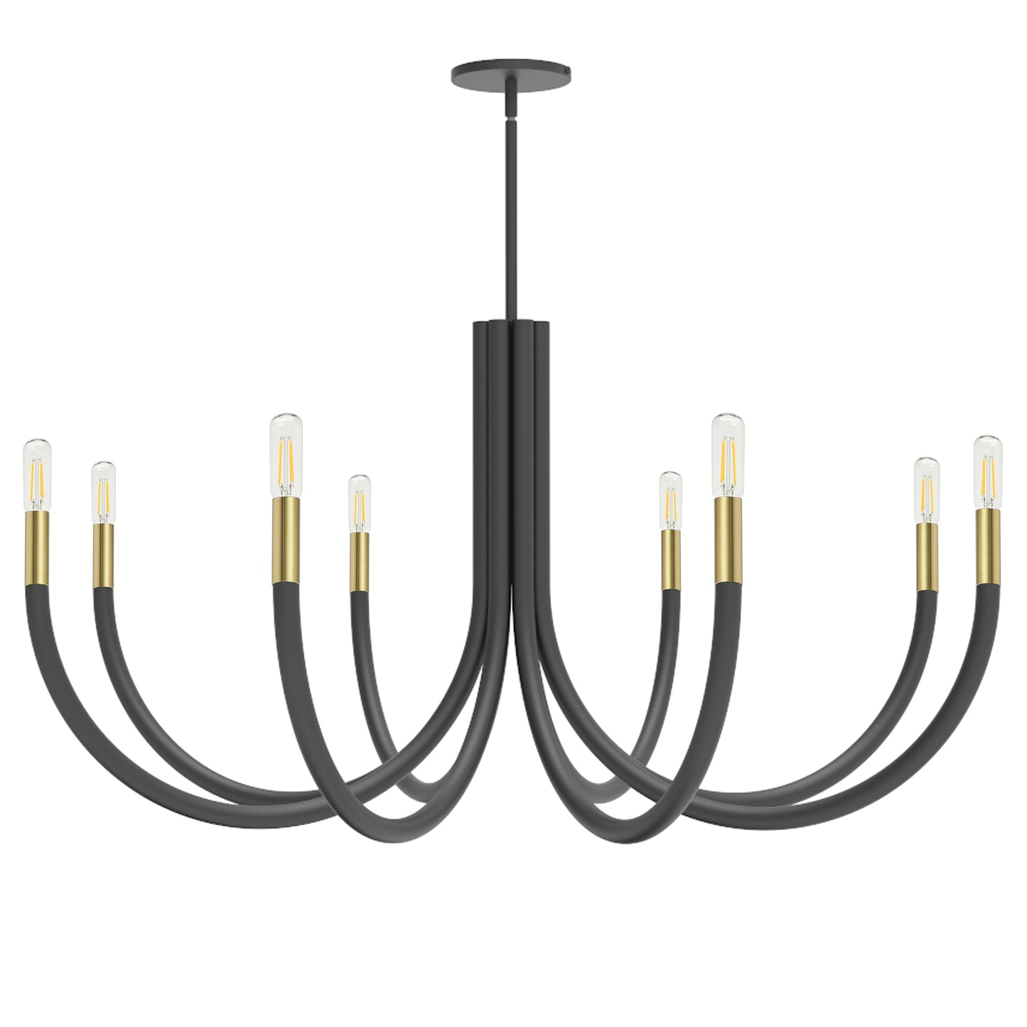 Dainolite 8 Light Incandescent Chandelier, Matte Black and Aged Brass