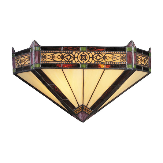 Filigree 2-Light Sconce in Aged Bronze with Tiffany Style Glass