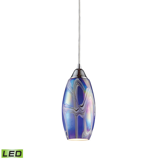 Iridescence 1-Light Mini Pendant in Satin Nickel with Storm Blue Glass - Includes LED Bulb