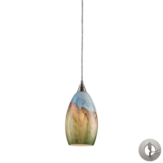 Geologic 1-Light Mini Pendant in Satin Nickel with Multi-colored Glass - Includes Adapter Kit