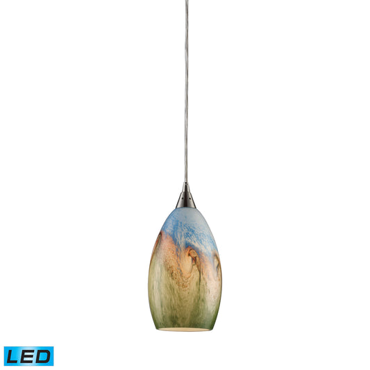 Geologic 1-Light Mini Pendant in Satin Nickel with Multi-colored Glass - Includes LED Bulb