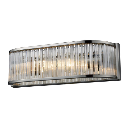 Braxton 2-Light Vanity Sconce in Polished Nickel with Ribbed Glass