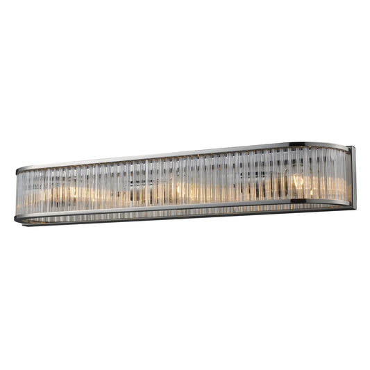 Braxton 3-Light Vanity Sconce in Polished Nickel with Ribbed Glass