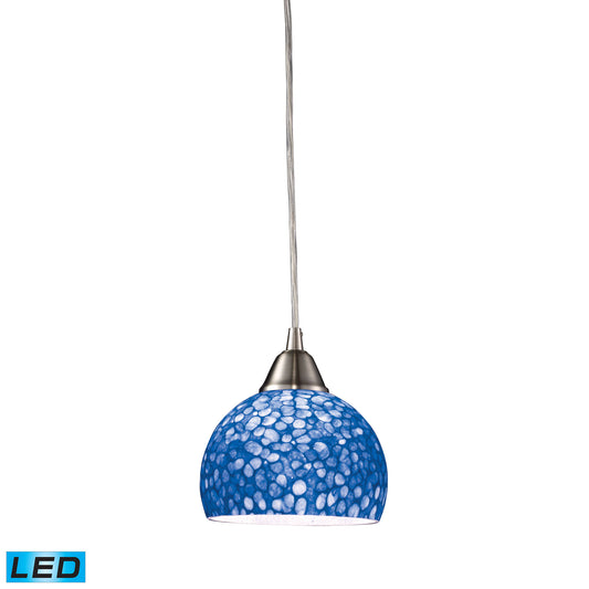 Cira 1-Light Mini Pendant in Satin Nickel with Pebbled Blue Glass - Includes LED Bulb