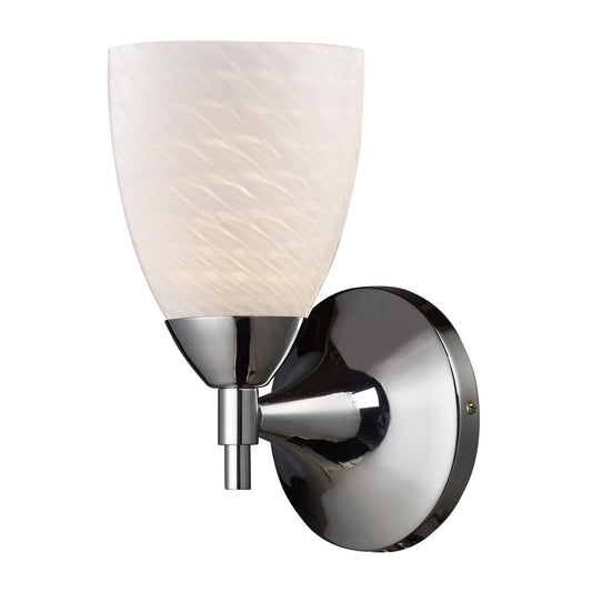 Celina 1-Light Wall Lamp in Polished Chrome with White Swirl Glass