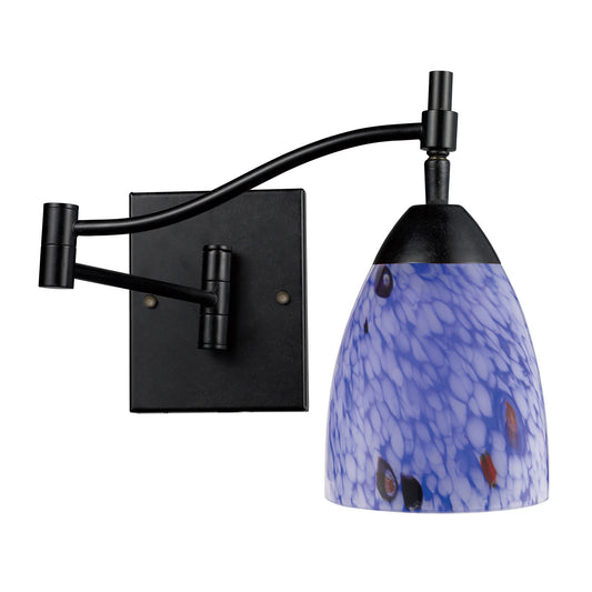 Celina 1-Light Swingarm Wall Lamp in Dark Rust with Starburst Blue Glass