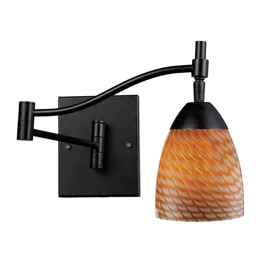 Celina 1-Light Swingarm Wall Lamp in Dark Rust with Coco Glass
