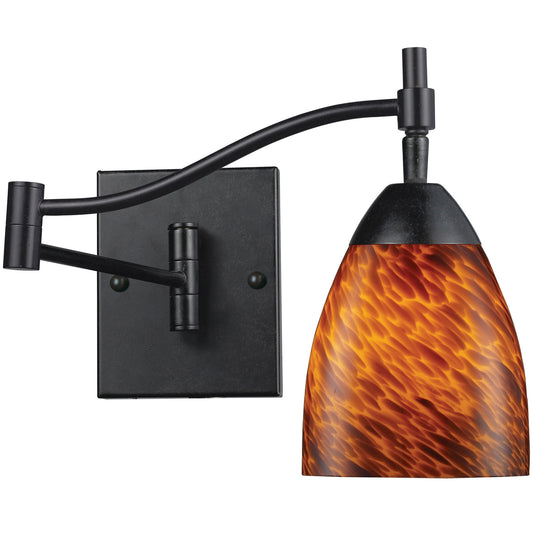 Celina 1-Light Swingarm Wall Lamp in Dark Rust with Espresso Glass