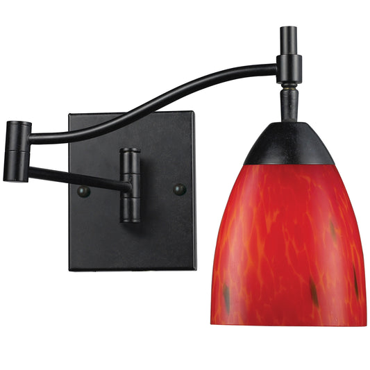 Celina 1-Light Swingarm Wall Lamp in Dark Rust with Fire Red Glass