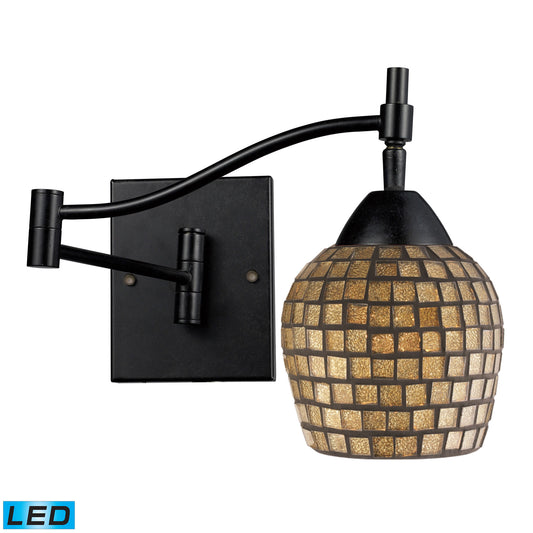 Celina 1-Light Swingarm Wall Lamp in Dark Rust with Gold Mosaic Glass - Includes LED Bulb