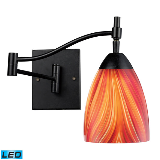 Celina 1-Light Swingarm Wall Lamp in Dark Rust with Multi-colored Glass - Includes LED Bulb