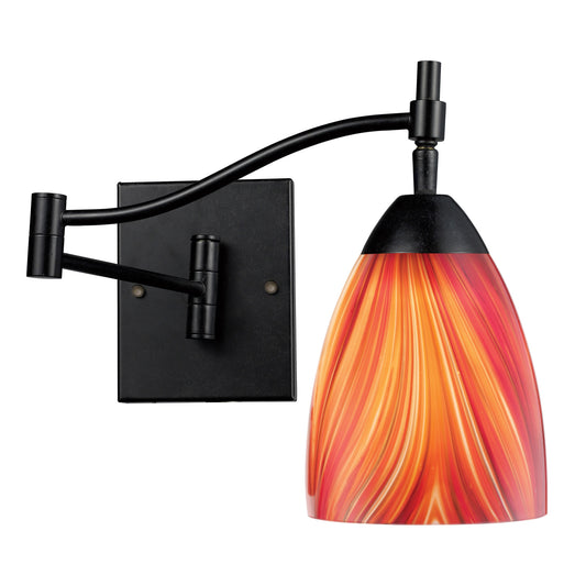 Celina 1-Light Swingarm Wall Lamp in Dark Rust with Multi-colored Glass