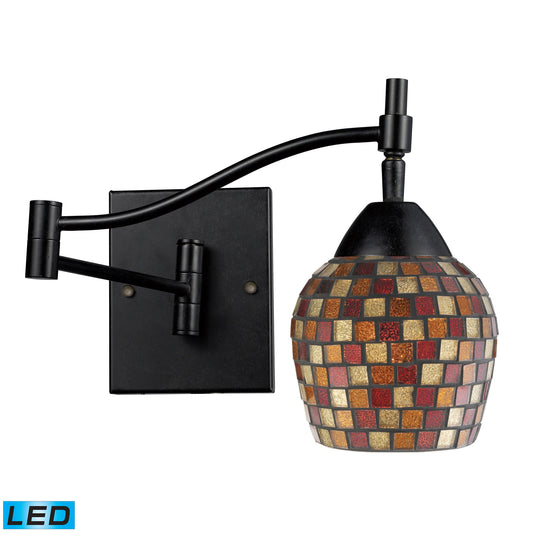 Celina 1-Light Swingarm Wall Lamp in Dark Rust with Multi-colored Mosaic Glass - Includes LED Bulb
