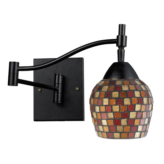 Celina 1-Light Swingarm Wall Lamp in Dark Rust with Multi-colored Mosaic Glass
