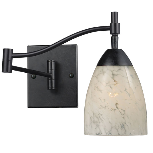 Celina 1-Light Swingarm Wall Lamp in Dark Rust with Snow White Glass