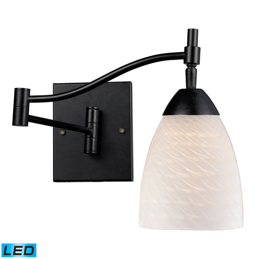 Celina 1-Light Swingarm Wall Lamp in Dark Rust with White Swirl Glass - Includes LED Bulb