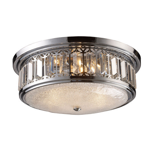 Flushmounts 3-Light Flush Mount in Polished Chrome with Glass and Crystal