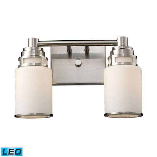 Bryant 2-Light Vanity Lamp in Satin Nickel with Opal White Glass - Includes LED Bulbs
