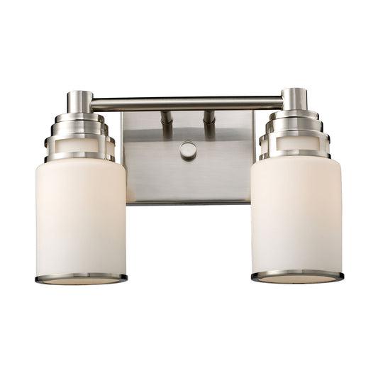 Bryant 2-Light Vanity Lamp in Satin Nickel with Opal White Glass