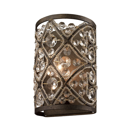 Amherst 1-Light Vanity Sconce in Antique Bronze with Clear Crystal and Beaded Glass Diffuser