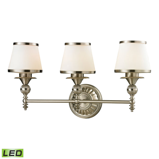 Smithfield 3-Light Vanity Lamp in Brushed Nickel with Opal White Blown Glass - Includes LED Bulbs