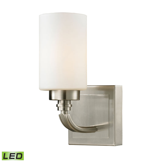 Dawson 1-Light Vanity Lamp in Brushed Nickel with White Glass - Includes LED Bulb