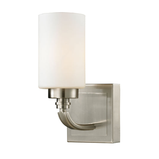 Dawson 1-Light Vanity Lamp in Brushed Nickel with White Glass