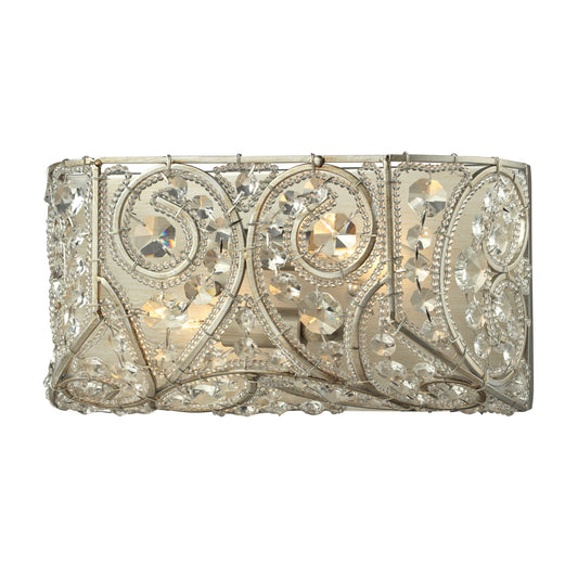 Andalusia 2-Light Vanity Sconce in Aged Silver with Clear Crystal and Beaded Glass Diffuser