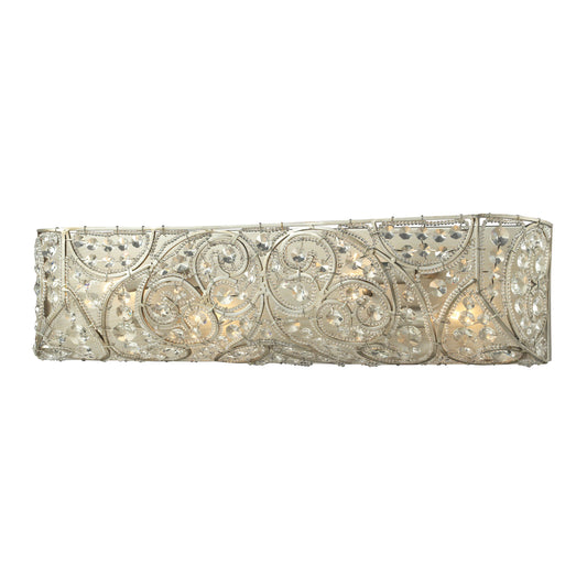 Andalusia 4-Light Vanity Sconce in Aged Silver with Clear Crystal and Beaded Glass Diffuser