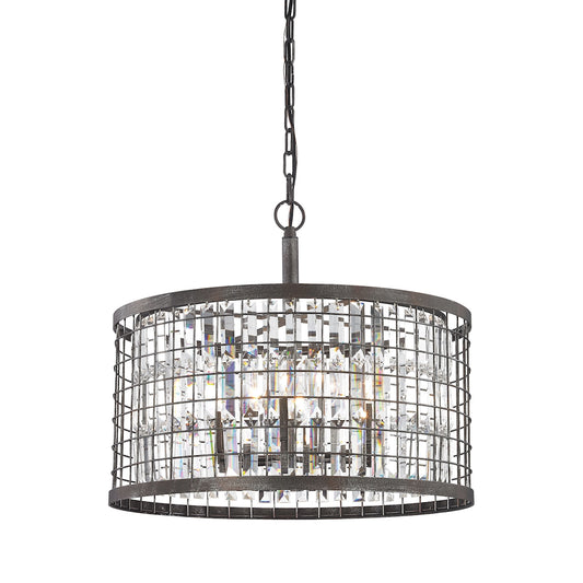 Nadina 6-Light Chandelier in Silverdust Iron with Clear Crystal Inside Wire Cage