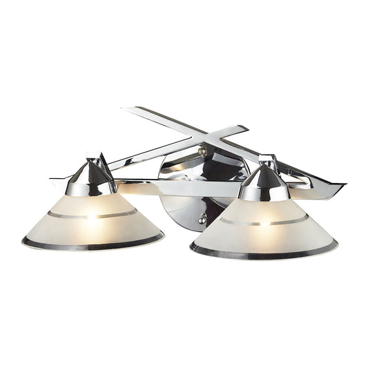 Refraction 2-Light Vanity Lamp in Polished Chrome with Banded Satin Glass