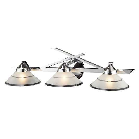 Refraction 3-Light Vanity Lamp in Polished Chrome with Banded Satin Glass