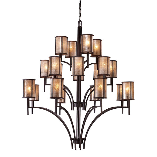 Barringer 8+8+4-Light Chandelier in Aged Bronze with Tan Mica Shades