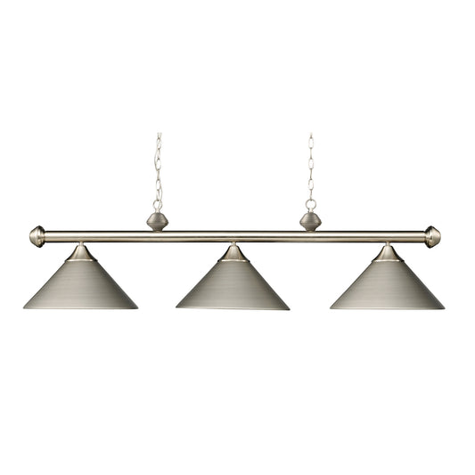 Casual Traditions 3-Light Island Light in Satin Nickel with Metal Shades