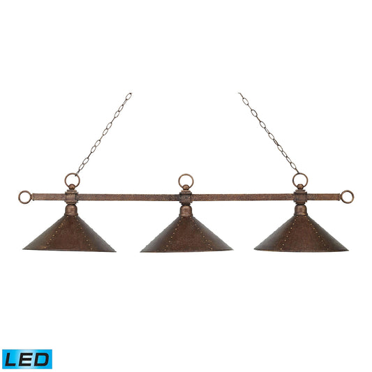 Designer Classics 3-Light Island Light in Copper with Hammered Iron Shades - Includes LED Bulbs