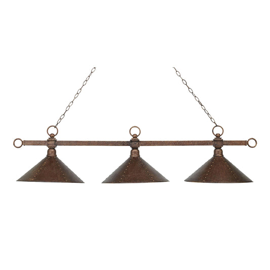 Designer Classics 3-Light Island Light in Copper with Hammered Iron Shades